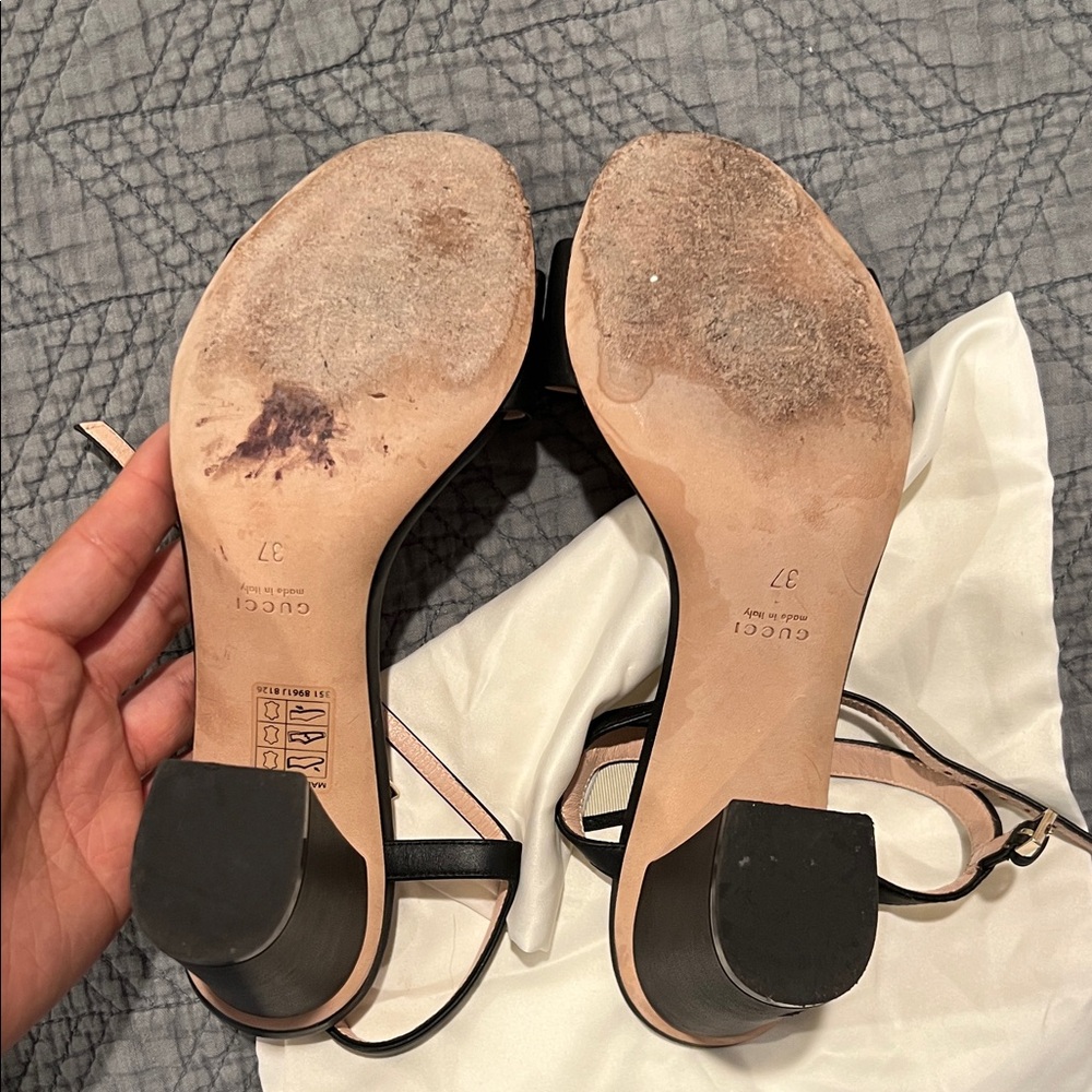 Gucci Black Leather Heeled Sandals with Silver Accents - Picture 4 of 5